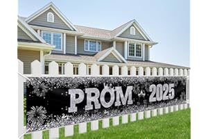 BOOMTOP Prom 2025 Banner, Extra Large Graduation Party Backdrop Black Silver Class of 2025 Prom Night Party Decoration for High School College Graduation, 270 * 40cm