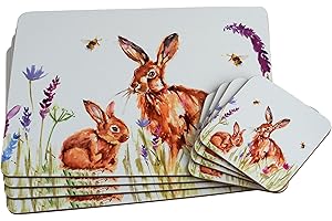 BWG Set of 4 Table Placemats & Coasters - Country Life Hare