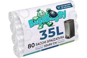 Bag&Baggy 80 Genomskinliga soppåsar 35 liter med låsband 50 x 60 cm, HDPE Slitstark, Differentierad Samling, Antihål-avfallsp