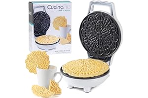 CUCINAPRO Mini macchina elettrica per pizza – produce 1 piccolo waffle tradizionale italiano da 10,2 cm in pochi minuti – Pressa in ferro antiaderente con guida alle ricette – Dolci o regalo da