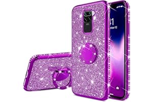 ISAKEN Cover Compatibile con Xiaomi Redmi Note 9, Brillantini Glitter Strass Diamante Custodia con Supporto Anello Trasparente Ultra Sottile Morbida Gel Gomma TPU Silicone Bumper Protettiva Cover,Viola