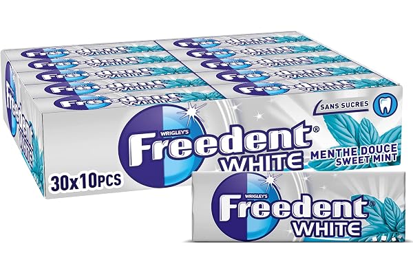 FREEDENT WHITE - Chewing Gum Sans Sucre - Goût Menthe Douce - 30 Paquets de 10 Dragées - Grand Format 300 Dragées - 420g