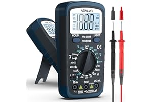VENLAB Digital Multimeter, Multimeter Tester, True Rms Voltmeter Ammeter Ohmmeter Measures AC/DC Voltage, Current, Resistance, Diodes, Continuity, hFE Transistor with Test Leads & Backlight LCD