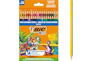 BIC Kids Lápices de Colorear Fabricados con Madera de Origen 100% Responsable - Colores Surtidos, Caja de 36