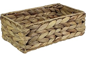 POP-IT-IN-A-PELICAN Rectangular Water Hyacinth Small baskets for storage Natural colour wicker basket shelves open Decorative gift box Small bathroom mini tray makeup bathroom Kitchen organiser (Small 24cm, 1x Basket)