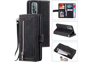 EYZUTAK Mobile Phone Case for Samsung Galaxy A53 5G Case, Flip Case, Leather Case, Zip, Magnetic Closure, Wallet with 9 Card Slots, Stand Function, Retro Matte Leather Case, Black