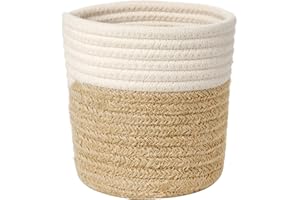 Briful Cesta tejida de cuerda de algodón de 15 x 15 cm, macetas de yute para interiores, cestas de almacenamiento para plantas, juguetes, manualidades, decoración moderna del hogar