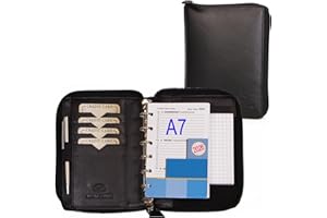 ALMADIH organiseur A7 en cuir, calendrier 2025 + bloc-notes inclus, noir – Agenda personnel Portefolio Porte documents Chemise de dossier Carnet Conférencier Semainier trieur Portfolio zip