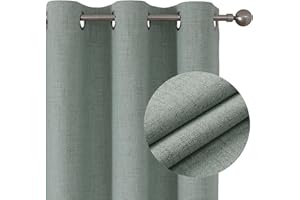 Joydeco 100% Opaque Curtains with Eyelets, Curtains, Linen Look, Pack of 2 Blackout Curtains, Linen Thermal Curtain, Heat Protection, Heat-Insulated Coating on Back Layer, for Bedroom, Living Room