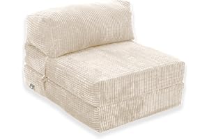 Gilda Jazz Chair Bed Fold Out Futon Single Mattress Corduroy (Deluxe, Cream)