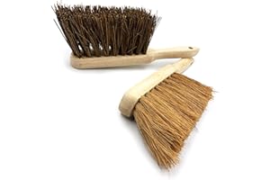 TDBS THE DUSTPAN AND BRUSH STORE Paquete Doble de Cepillo de Mano Suave y Tieso de Coco Natural y Cerdas Duras con Mangos de Madera