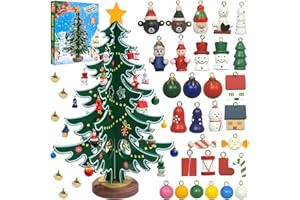 YADODO Advent Calendar 2025 Christmas Tree Building Blocks Wooden 36 Ornaments Decoration Gnome Snowman 24 Days Christmas Countdown to Christmas Tree Xmas Advent Calendar Boxes to Fill for Kids Grils Boys
