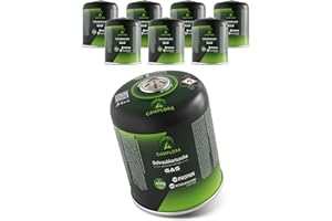 CAMPLORA 8 cartuchos de gas de 450 g para barbacoa Weber Q100/1000 Series, propano y gas butano, cartucho de rosca con rosca para hornillo de camping, cartuchos de gas, válvula de rosca, botellas de