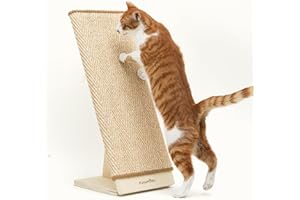 FUKUMARU Griffoir pour Chat, 60 cm en Sisal Naturel avec Rampe, Tapis Griffoir Interchangeable, Cadre en Bois Robuste en Forme de L, Protection des Meubles
