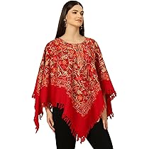 Buy Zamour Women Wool Round Neck Poncho Shrug Top, Kashmiri