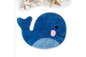 CharmBurst Bathroom Rug, Bath Mat Non-Slip Alfombra de baño con diseño de Ballena Azul, Alfombra de baño Lavable de Microfibra Suave Absorbente 47 x 63 cm