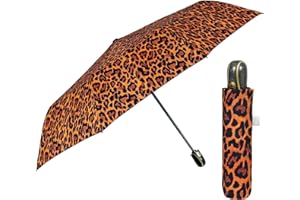 Ombrello Mini Pieghevole Donna - Ombrellino Leggero Compatto Portatile da Borsa Viaggio - Apertura e Chiusura Automatica - Antivento Resistente con Fibra di Vetro - Perletti (Maculato Arancio)