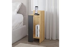 HOCUS PICUS Hocuspicus Bedside Nightstand Table for Bedroom, Lamp Holder, Bedside Storage, Side End Table, Easy to Assemble, 25x60x27 cm (Oak - Anthracite, Right)