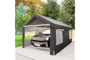 BIRCHTREE Heavy Duty Carport 10x20ft Car Canopy Outdoor Storage Shed Garage Party Tent Gazebo with Roll-up Ventilated Windows & Removable Sidewalls UV Resistant Waterproof Car Truck Boat Dark Grey