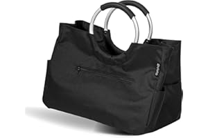 eluno Bolsa de la compra Warwe con base reforzada, superficie interior y exterior extra, asas revestidas y cordón de poliéster resistente al agua, color negro, 43 x 29,5 x 23,5 cm