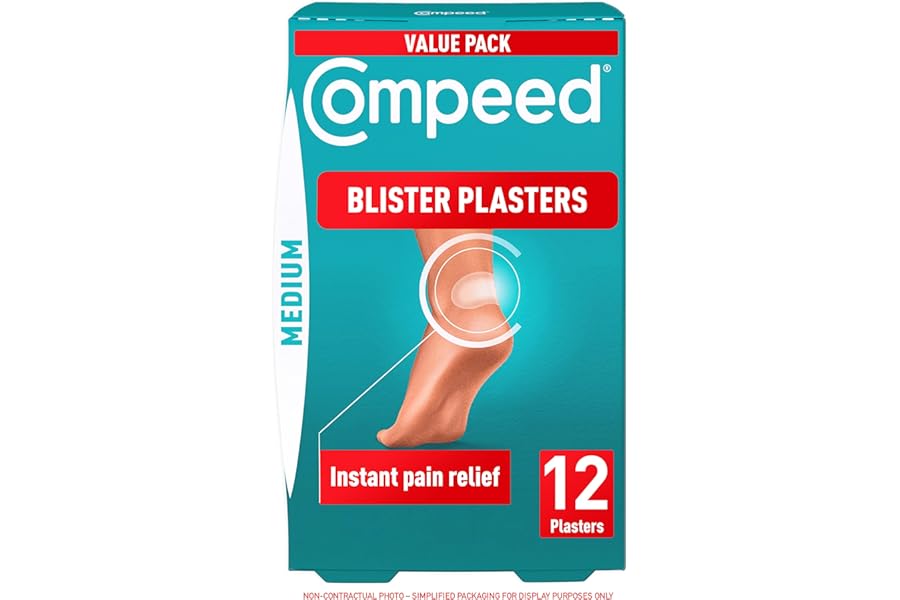 Compeed Blister Plasters Medium Size 12 Pack - Hydrocolloid Foot Treatment - Heal Fast