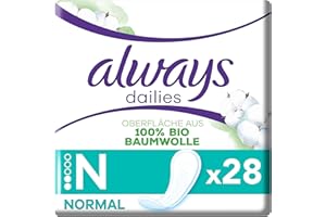 ‎ALWAYS Always Daily Slipeinlagen Damen, Normal (28 Binden) Organic Cotton Protection, sicherer Schutz und Oberfläche 100% Bio-Baumwolle