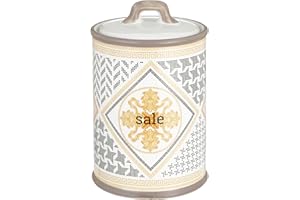 Baroni Home Barattolo Sale Decorato in Ceramica con Coperchio Ermetico, Accessorio da Cucina Colorato Resistente, Linea Domus, 11x11x17 cm