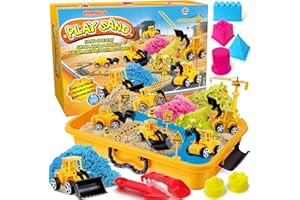 ESSENSON Sensory Bin - Play Sand Kit with Construction Set Toy Truck and 4lbs Magical Sand, Pretend Play Beach Sensory Toy Sandbox, Kids Gifts for Girls and Boys