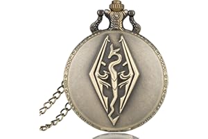 COKINKIDS L'ancien Scrolls Vintage Bronze Copper Skyrim Montre De Poche Hommes Pendentif Rétro Quartz Antique Dragon Montre De Poche Collier avec Chaîne Cadeau