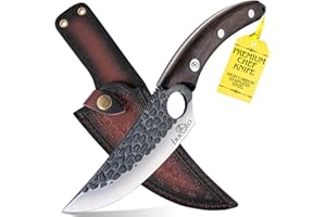 BUESTO Chef Knife 6 inch – Ergonomic Japanese Knife with Leather Sheath & Gift Box, Full Tang High Carbon Kitchen Knives, Anti-Stick & Long Lasting Multipurpose Cooking Knives for Home & Outdoor BBQ