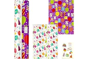 LZRINUE 2 rollos de papel de regalo de cumpleaños, rollos de papel de regalo, papel reciclable para cajas de regalo de cumpleaños, decoraciones de fiesta de cumpleaños (globo)