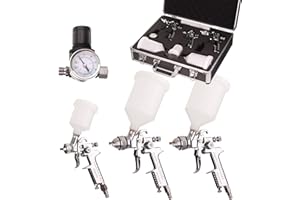HVLP AUARITA Set Pistolet À Peinture Deux Buse 1,4 + 1,7 Mini Pistolet 0,8 + Régulateur