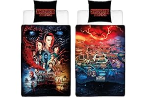 BERONAGE Stranger Things-Biancheria da letto Hawkins 135 cm x 200 cm + 80 cm x 80 cm,100% cotone rinforzato di qualità Eleven Dustin Hopper Mike Demogorgon Monster Creels,misura tedesca con chiusura