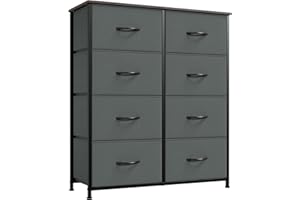 Somdot Chest of Drawers for Bedroom with 8 Drawers, 4-Tier Wide Storage Unit with Removable Fabric Bins for Wardrobe Closet Nursery Living Room Laundry Entryway Hallway, Charcoal Grey/Dark Walnut