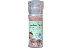 ‎NATURGUT Glas Salzmühle 100g mit Kristsallsalz Granulat aus einem Vorgebirdes des Himalaya/Punjab/Pakistan