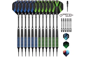 Grebarley 12 Dardos, Dardos Punta de plastico,Dardos Profesionales con 50 Puntas y 20 O Ring