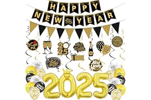 AFYHH Silvester Deko 2025 Silvester Dekoration Happy New Year Girlande Banner Folienballons Neujahr Hängende Dekorationen Neujahr Silvesterdeko 2025 Neujahrsdeko Accessoire für Silvesterparty