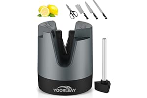 YOORLEAY Affila coltelli – Affilla coltelli con regolazione automatica dell’angolo per coltelli a lama diritta, coltelli seghettati e forbici, Grigio