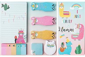 E1MITY Alpaca 550 Blätter Haftnotizen Set Alpaka geformte Papierclips Neuheit Selbstklebende Haftnotizen Schreiben Memo Pads für Kinder Home Office Schulbedarf Page Marker Geschenk für Lehrer Schüler