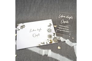PHOTOCITY Libro degli Ospiti con Targa in plexiglass, Libro degli Ospiti con Pagine Bianche, Libro delle dediche 50 Fogli Bianchi (Libro degli Ospiti Fiori Oro, Italiano)