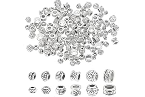 PH PandaHall 130pz Perline Distanziatori in Argento Tibetano 6 Stili Perline in Lega per Bigiotteria per Braccialetti Collane Ciondoli Gioielli Fai Da Te, 5mm~8mm