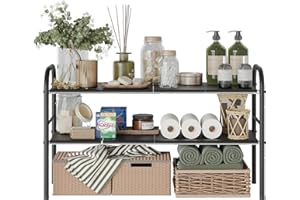 NETEL Estante bajo Fregadero Extensible, Organizador Armario Fregadero Cocina, Estante de Almacenaje para Cocina/Baño, 2 Niveles con 8 Paneles Metálicos Extraíbles, Largo 52-82cm, Negro