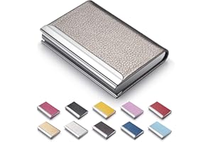 MAZYPO Business Card Holder, Luxury PU Leather Business Card Case Name Card Holder & Stainless Steel Multi Card Case - Wallet Credit Card ID Case, Slim Metal Pocket Card Holder with Magnetic Shut (Grey)