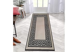 B&B Non-Slip Washable Large Entrance Door mat | 66 x 120 cm Outdoor and Indoor Dog Muddy Paws Floor Protector, Hallway, Bath and Kitchen Anti-Slip Mats - Greeky Rug - Beige & Black