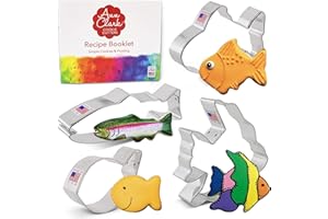 Ann Clark Cookie Cutters Juego de 4 cortadores de galletas pez con libro de recetas, pez adorable, pez de colores, pez ángel y pez