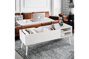 VOWNER Tavolino da Caffè, Tavolino Allungabile, 108x40x45 CM, Tavolino da Caffè Regolabile in Altezza, Stabile Tavolo Rialzabile, Facile da Sollevare e Chiudere, con Scomparti Nascosti più Grandi