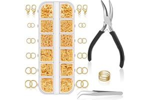 Anezus 1200PCS Jump Rings for Jewelry Making Kit, Jump Rings and Necklace Clasps with Jump Ring Pliers Tools for Jewelry Making Supplies and Necklace Repair (Gold)