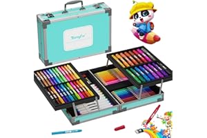 TongFu Maletin Pinturas para Niños, 85pcs Deluxe Juegos de Dibujo Caja, Set de Regalo de Pintura Contiene Marcadores, Crayones, Rotuladores de Pizarra, Lápices de Colores, ¡Gran Idea Para un Regalo