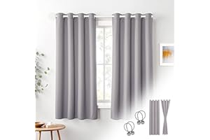 Cozyor 2X blickdichte Vorhänge + 2X Raffhalter mit Magnet, Thermogardine gegen Kälte 100% verdunkelnd, hellgrau Moonlight, Gardine mit Ösen für Schlafzimmer, Wohnzimmer, Kinderzimmer 160x135 cm