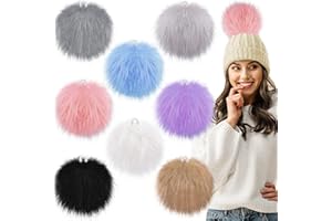 SIQUK 8 Piezas Pompones para Gorros 15cm Pompón de Pelo Artificial Pompones de Piel Sintético Faux Piel Pompones Bolas con Lazo Elástico para Bolsos Sombreros Llaveros Bufandas Guantes